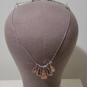 Vibtage Silver  Hammered design Curved Tie and glass capsule Pendant Necklace